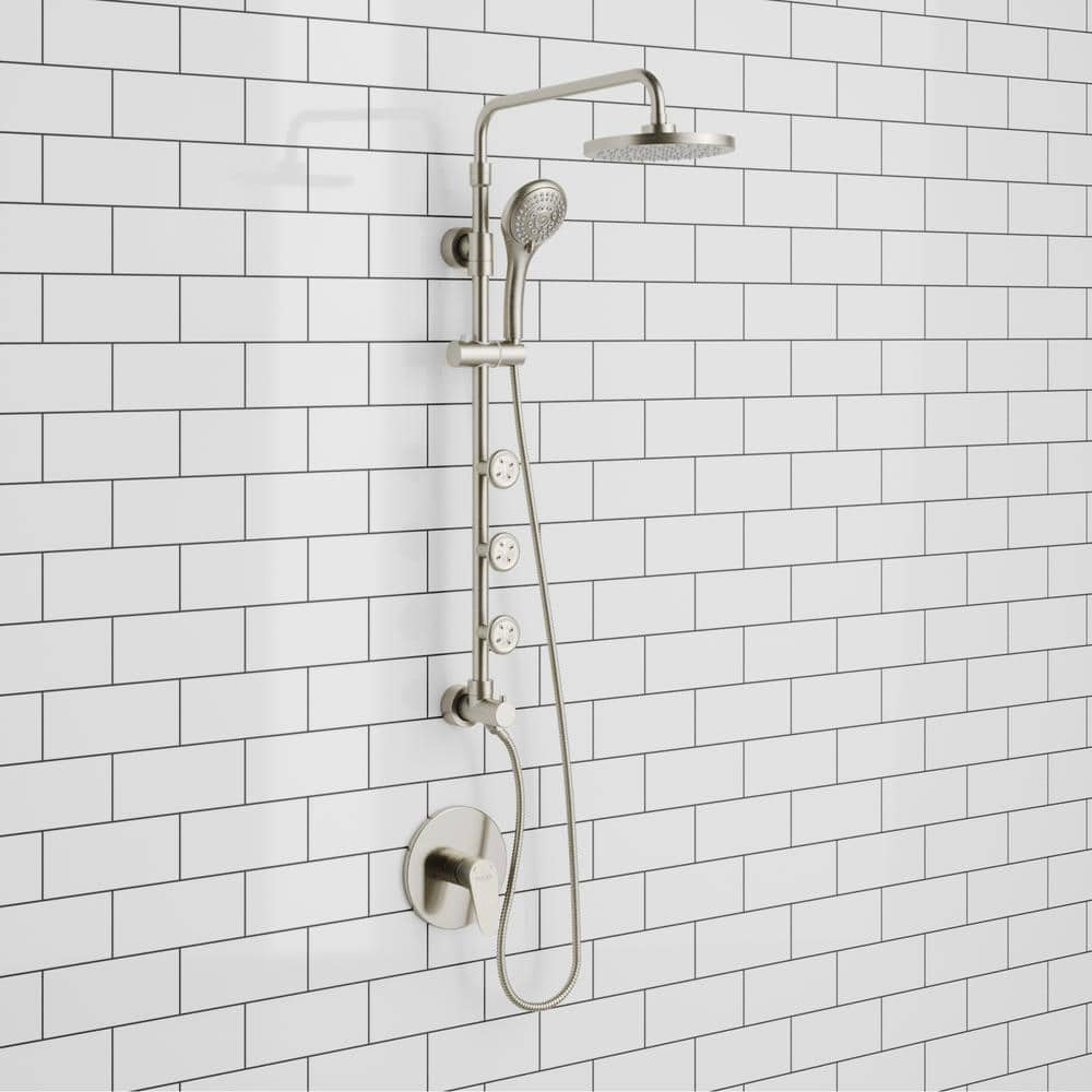 Brushed Nickel Multi-Function Shower System with Adjustable Height