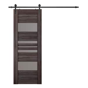 Romi 28 in. x 84 in. 5-Lite Frosted Glass Gray Oak Wood Composite Sliding Barn Door with Hardware Kit