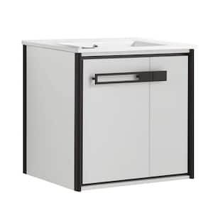 Oakville 24 in. W x 18 in. D x 23.25 in. H Wall Mounted Bathroom Vanity in Matte White with White Ceramic Sink Top