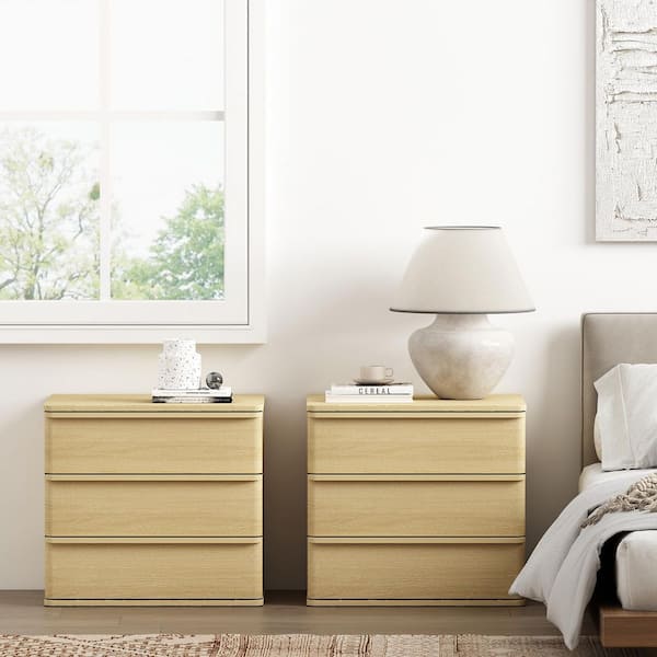 Manhattan Comfort Molly Modern Natural Oak 3-Drawer 26 in. W Nightstand (Set of 2)