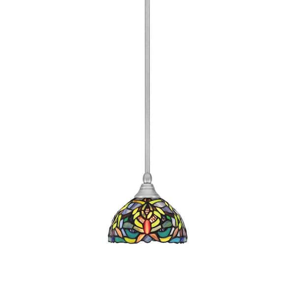 Unbranded Sparta 100-Watt 1-Light Brushed Nickel Shaded Pendant Light Mini Pendant with Art Glass and No Bulb Included