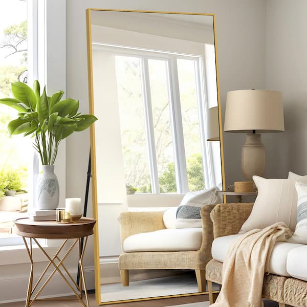 Dovelina 31 in. W x 71 in. H Rectangle Framed Full Length Mirror Wall-Mounted Mirror in Gold