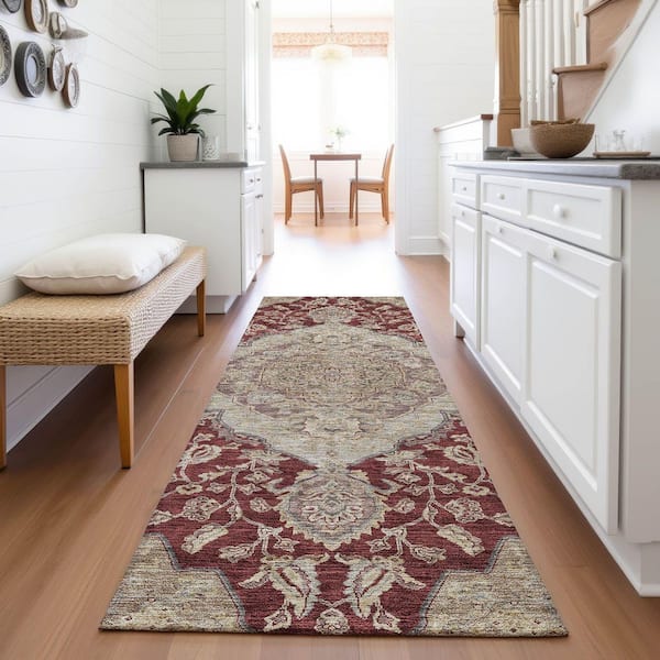 Mayfield Premium Machine Washable Abstract AMF1151 Garnet 2 ft. 3 in. x 7 ft. 6 in. Runner Rug