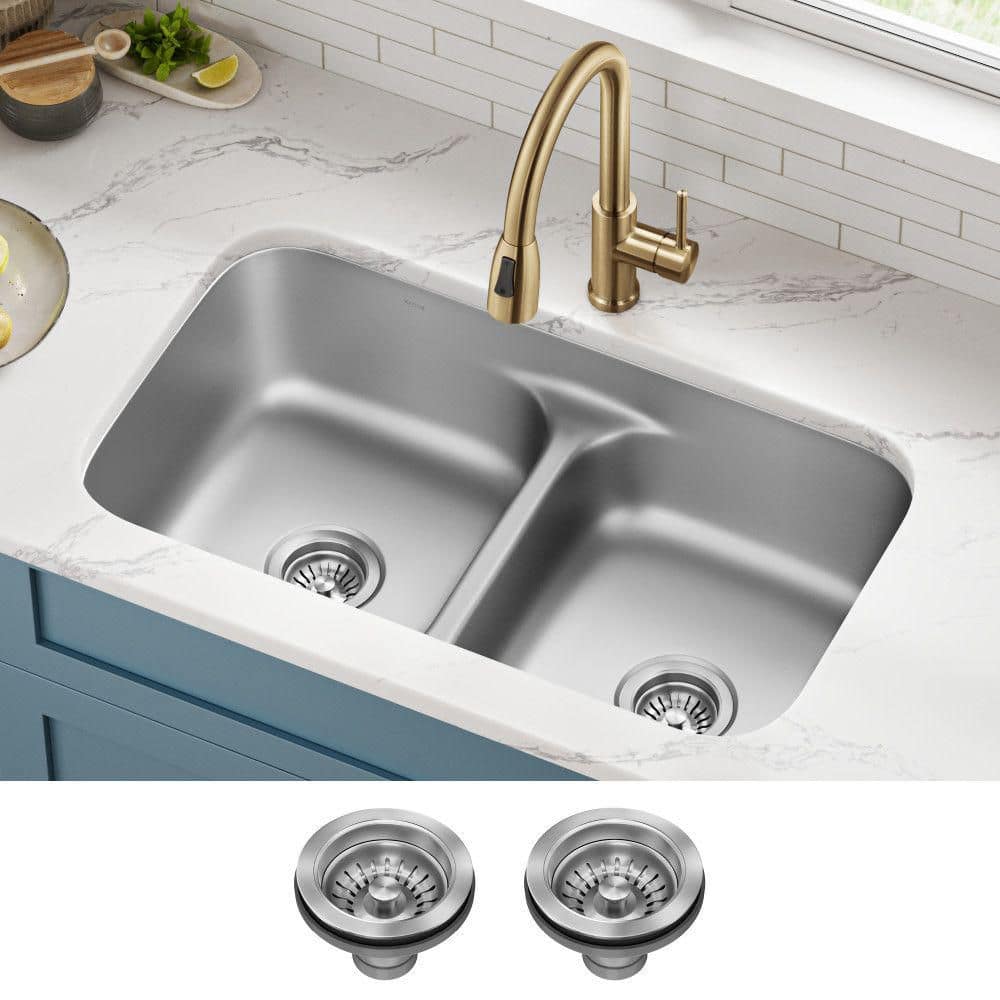 Premier 32-inch Satin Stainless Steel Double Bowl Undermount Sink