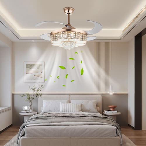 42 in. Indoor Gold Modern Crystal Reversible Ceiling Fan with 3-Color Integrated LED and Remote Ceiling Fans With Lights