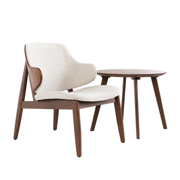 Creekside 2-Piece Mid Century Walnut Boucle Fabric Accent Wingback Chair Set with Side Table