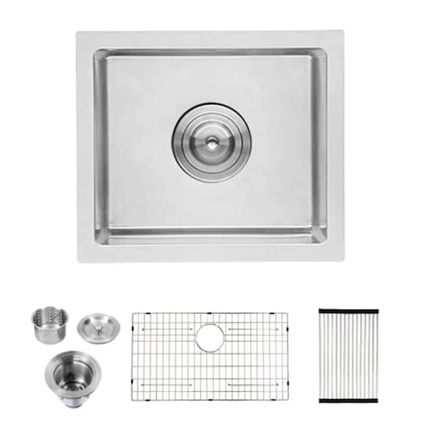Unbranded Brushed Nickel Fireclay 13 in. L x 15 in. W Single Bowl Farmhouse Apron Stainless steel Kitchen Sink without Faucet