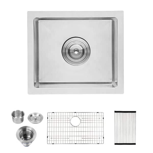 Unbranded Brushed Nickel Fireclay 14 in. L x 18 in. W Single Bowl Farmhouse Apron Stainless Steel Kitchen Sink with Faucet