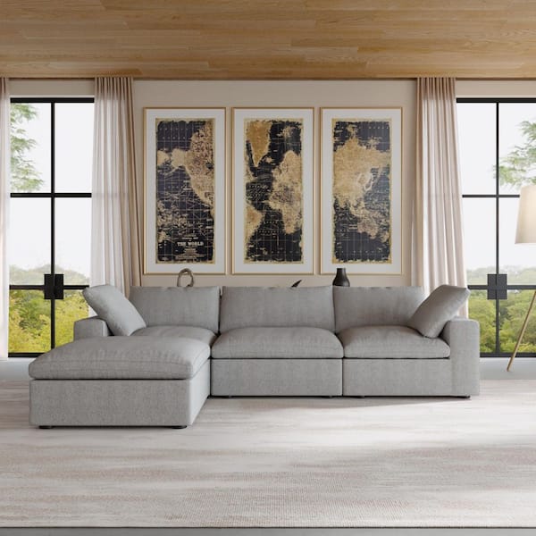 120.4 in. Square Arm Linen 4-Piece Free Combination Modular Sectional Sofa in Gray