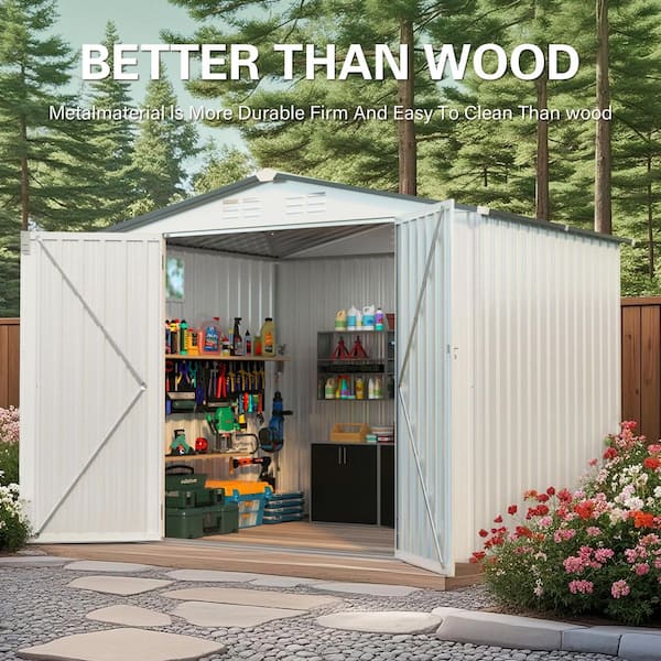 8 ft. W x 6 ft. D Metal Outdoor Storage Shed, Tool Shed with Side