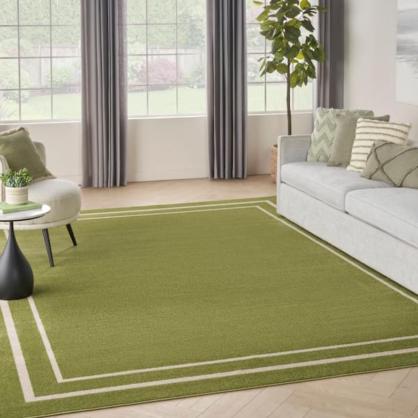 Essentials Green Ivory 8 ft. x 10 ft. Solid Contemporary Indoor/Outdoor Area Rug