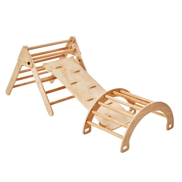 Pikler Triangle Set, 5 in 1 Toddler Climbing Toys Indoor Playground, Ramp and Arch, Montessori Climbing Set, Wood