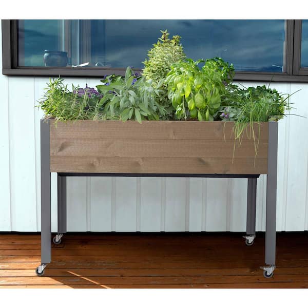 21 in. x 47 in. x 32 in. H Self-Watering Brown Spruce Wood Planter