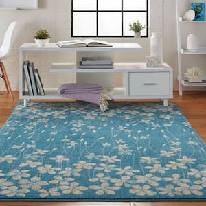 Tranquil Turquoise 4 ft. x 6 ft. Floral Contemporary Area Rug
