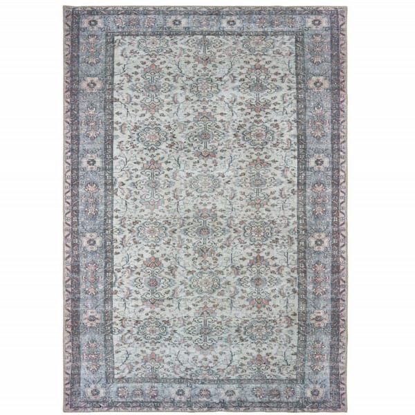 HomeRoots Ivory and Blue 2 ft. x 3 ft. Oriental Area Rug