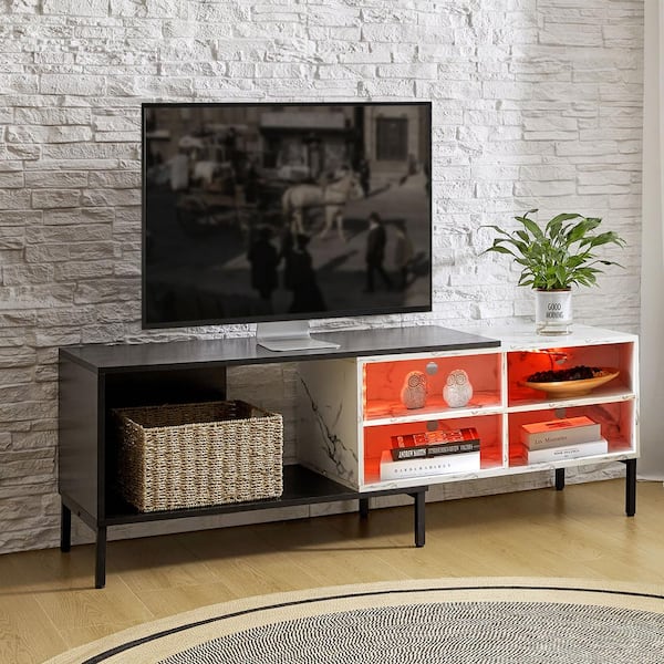 JAYDEN CREATION Marcelo Black Modern Expandable TV Stand with LED Strip and Adjustable Length