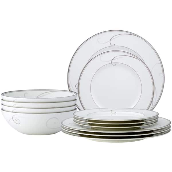 Noritake Platinum Wave 12-Piece (Platinum) Porcelain Dinnerware Set, Service for 4