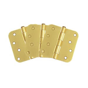 4 in. x 5/8 in. Radius Satin Brass Door Hinge Value Pack (3 per Pack)