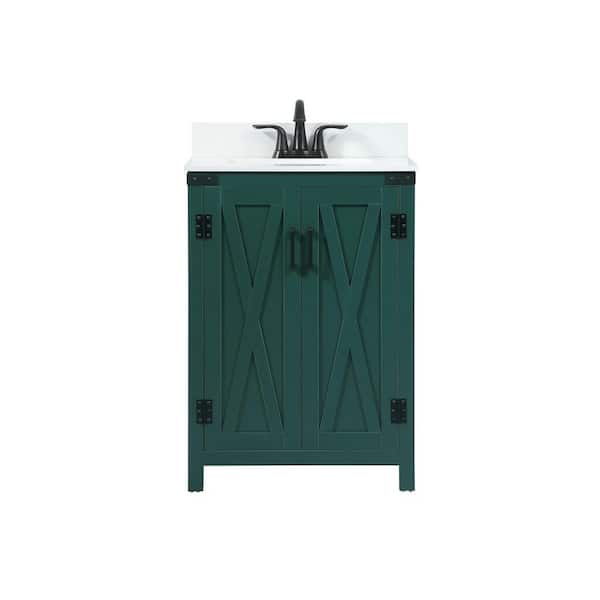 Unbranded Timeless Home 36 in. Single Sink Green Bath Vanity with Ivory White Engineered Marble Top