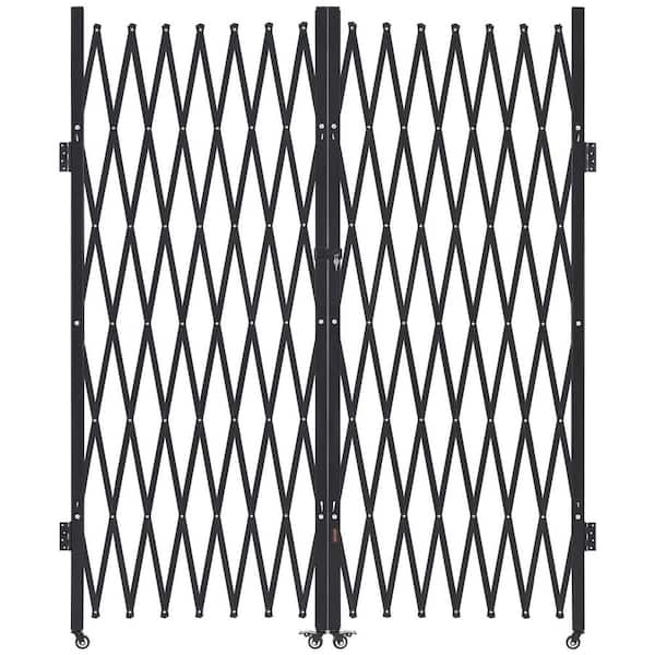 Double Folding Security Gate Black Steel for Security, Lockable Gate, 360° Swivel Casters, 145.67 x 86.81 in. (W x H)