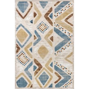 Henley Geometric Machine Washable Blue 7 ft. 3 in. x 9 ft. Kids Area Rug