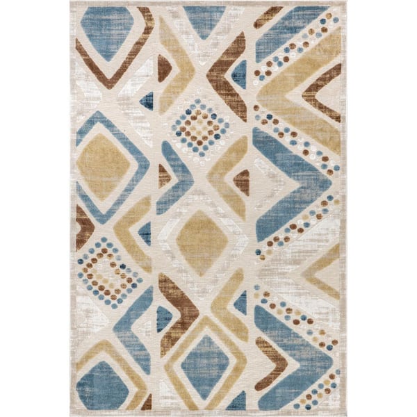 nuLOOM Henley Geometric Machine Washable Blue 7 ft. 3 in. x 9 ft. Kids Area Rug