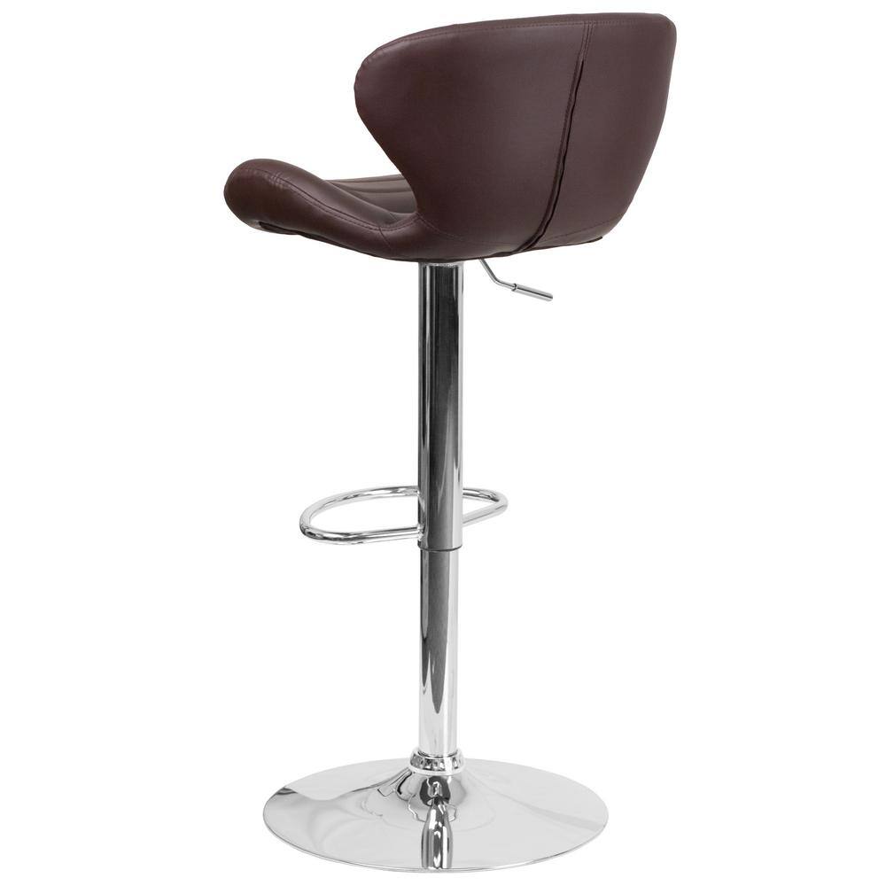 Curvaceous Brown Vinyl Adjustable Swivel Barstool with Chrome Base