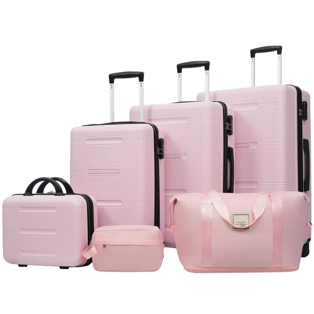 6-Piece Pink ABS Hardside Luggage Set with Double Spinner Wheels, Duffel Bag and Toiletry Bag