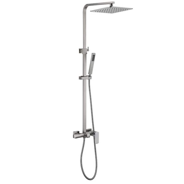 Single Handle 1-Spray Wall Mount Shower Faucet 1.8 GPM with Ceramic Disc Valves Exposed Shower System in Brushed Nickel