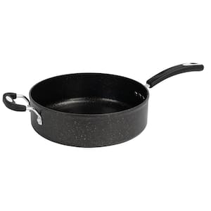 All-In-One Stone 5.3 qt. Aluminum Ceramic Nonstick Sauce Pan in Obsidian Gold with Glass Lid