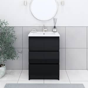 Pepper 24 in. W x 20 in. D Bath Vanity in Glossy Black with Acrylic Top in White with White Basin