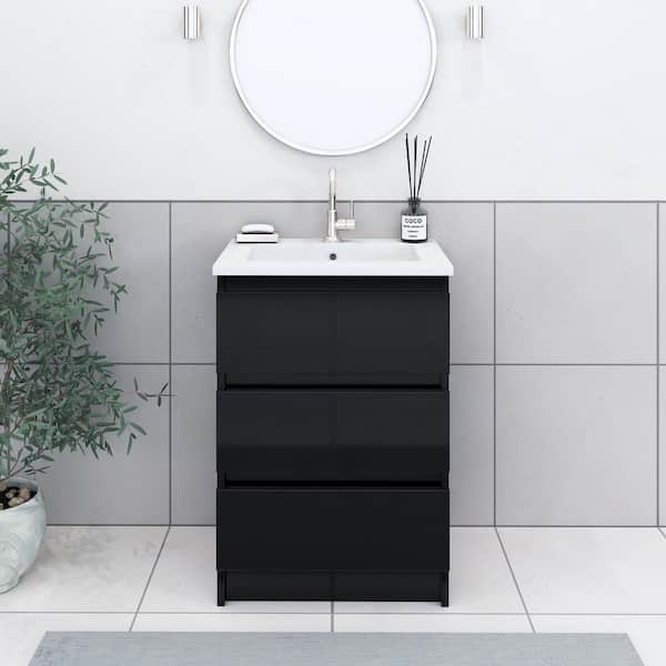 VOLPA USA AMERICAN CRAFTED VANITIES Pepper 24 in. W x 20 in. D Bath Vanity in Glossy Black with Acrylic Top in White with White Basin