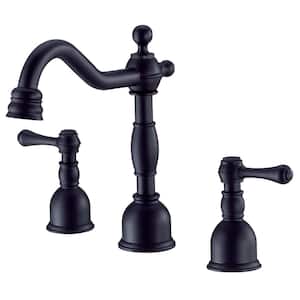 Opulence Widespread Double-Handle Deck Mount Bathroom Faucet Metal Touch Down Drain 1.2 GPM in Black