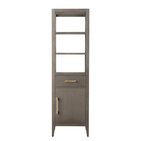 Vanity Art 21 in. W x 17 in. D x 72 in. H Brown MDF Floor Standing Linen Cabinet with Soft Close Door in Driftwood Gray/GB