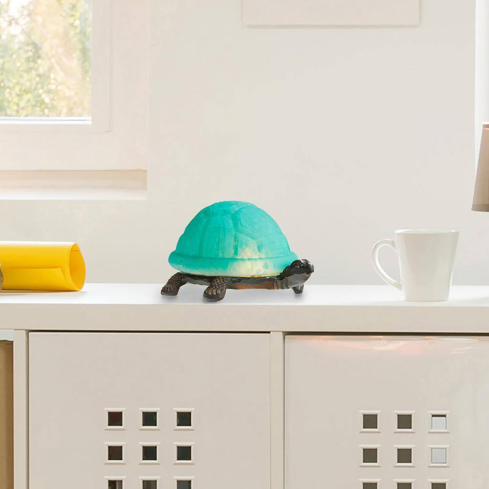 Aqua Glass and Bronze Turtle Accent Lamp