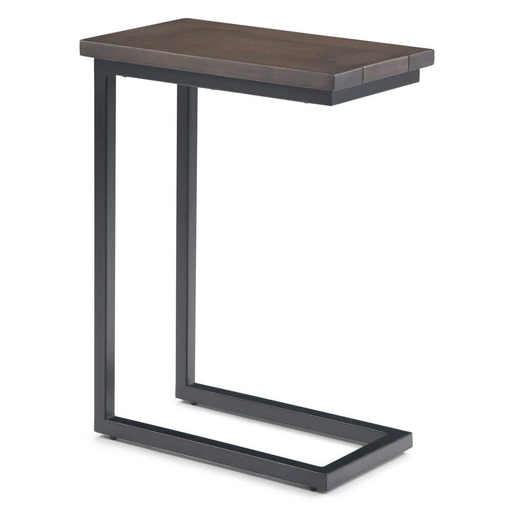 Walnut Brown Mango Wood and Black Metal C-Shaped End Table