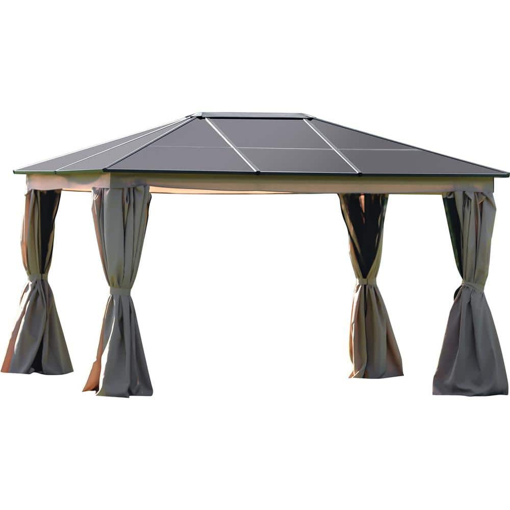 Wateday Patio 13 ft. x 9.8 ft. Beige Aluminum Garden Paito Gazebo with Polycarbonate Roof