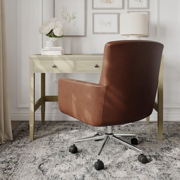 ⑤マーサスチュワート MARTHA STEWART Zaya Faux Leather Swivel Office Chair in Saddle
