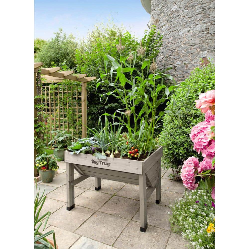 Small Gray Wash Cedar Raised Bed Planter with Wheels