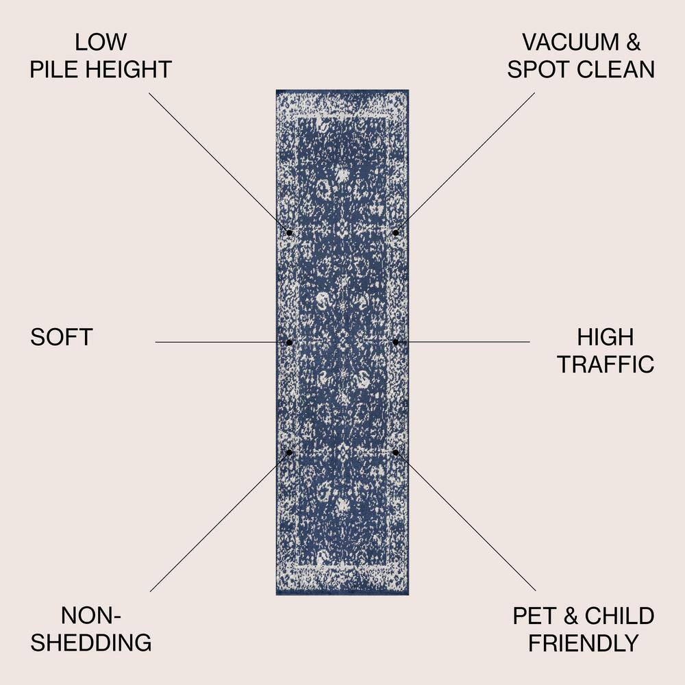 Modern Persian Navy & Ivory Synthetic Area Rug - Easy Care