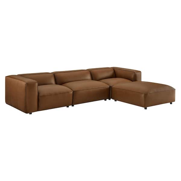 Auren 128 in. Vegan Leather 4 Piece Modular Sectional Sofa in. Coffee