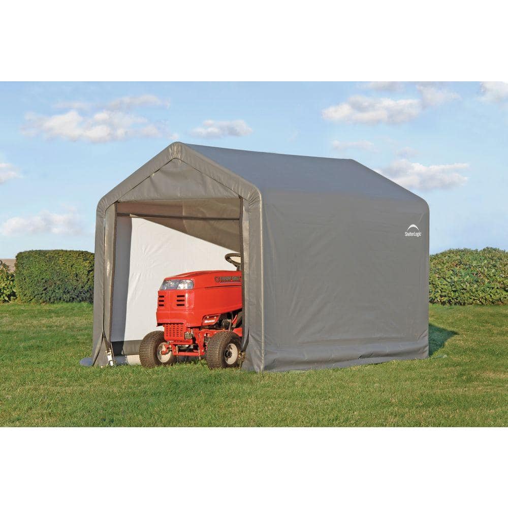 6x6 ft Gray Portable Steel Peak Roof Shed with Roll-Up Doors