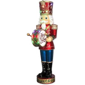 5 ft. Christmas Nutcracker Playing Bass Drum with Moving Hands, Music, Timer and 15 LED Lights