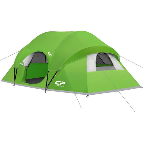Zeus & Ruta 16 ft. x 9 ft. Green 9-Person Canopy Portable Camping Tent with 4 Large Mesh Windows for Outdoor Camping