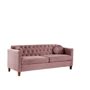 Lory 79.5 in. W Square Arms Velvet 3-Seats Straight Lawson Sofa with in Pink