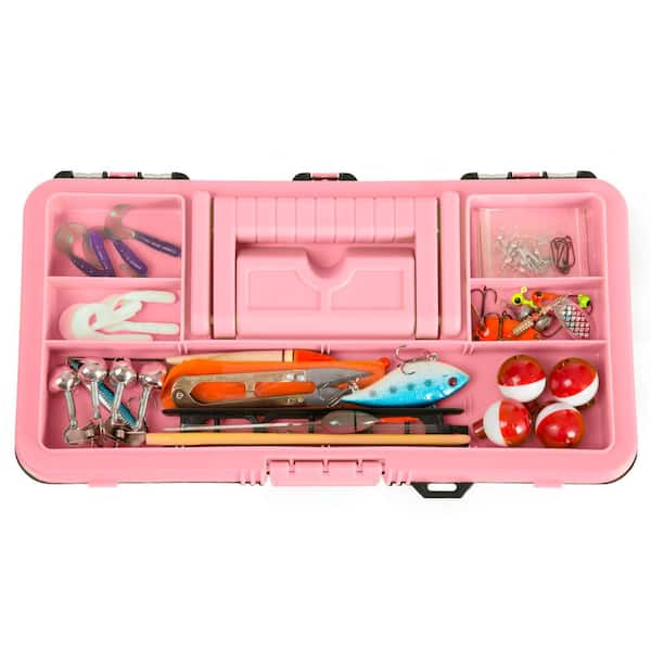 Stalwart Pink Fishing Single Tray Tackle Box Kit (55-Pieces) M500029 - The Home  Depot