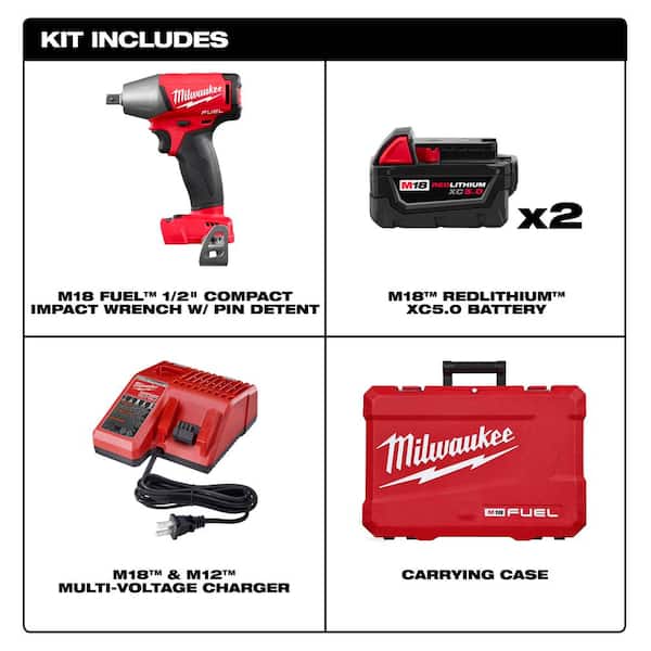 Milwaukee 2755-22 M18 FUEL 2-Inch Compact Impact Wrench with Pin Detent Kit