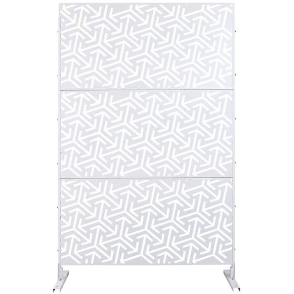 6.3 ft. x 4 ft. White Steel Freestanding Flat Flat Top Decorative Privacy Screen Metal Fence Panel