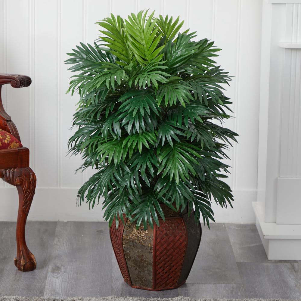 Nearly Natural Green Silk Areca Palm with Decorative Vase