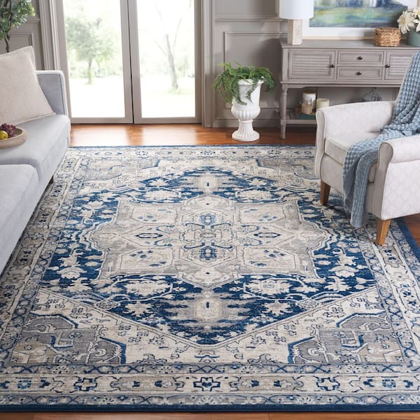 Brentwood 9 ft. x 12 ft. Navy/Gray Oriental Area Rug